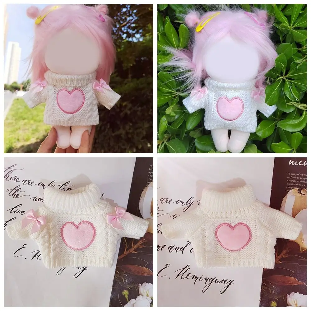 Maglione per bambola da 20 cm Cuore rosa Bowknot Maglieria Maglieria Vestiti Bambole di pezza Cambia gioco di vestizione Casa da gioco Regalo Kawaii