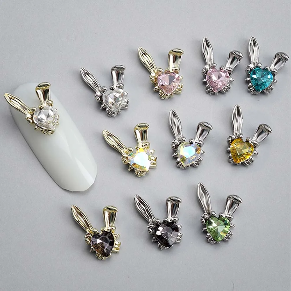 10pcs High Quality Luxury Rabbit Nail Art Charm 3D Zircon Glitter Cute Bunny Nail Decoration DIY Shiny Crystal Nail Accessories