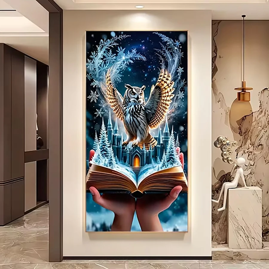 Snowy Night Floating Book Castle Eagle 5D Diy Diamond Art For Adults Painting Kits Full Square Round Drill Mosaic Embroidery