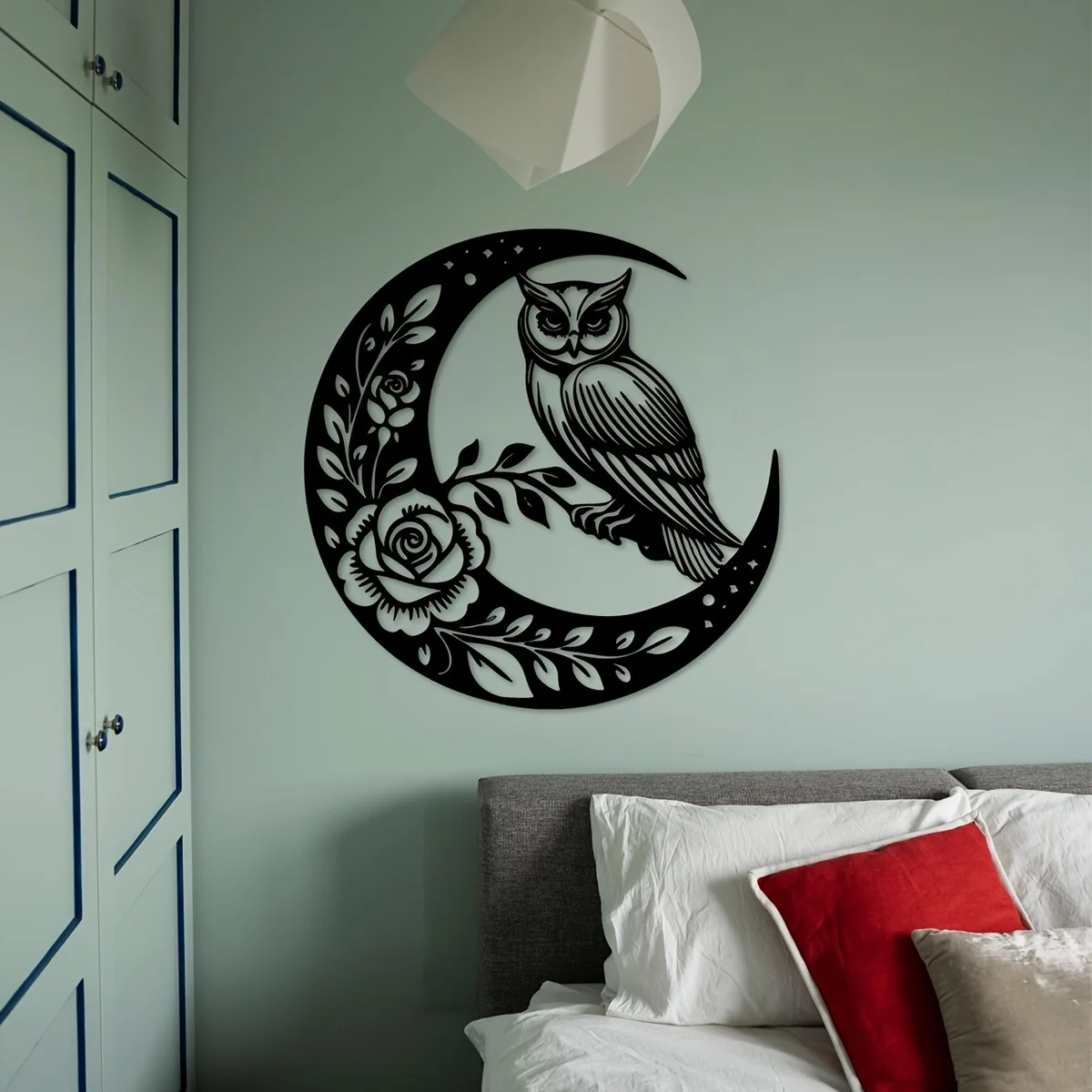 2D Flat Rustic Moon Owl Iron Wall Art 15.7 Inch Metal Sculpture Woodland Home Decor Nature Lovers Gift Ornament