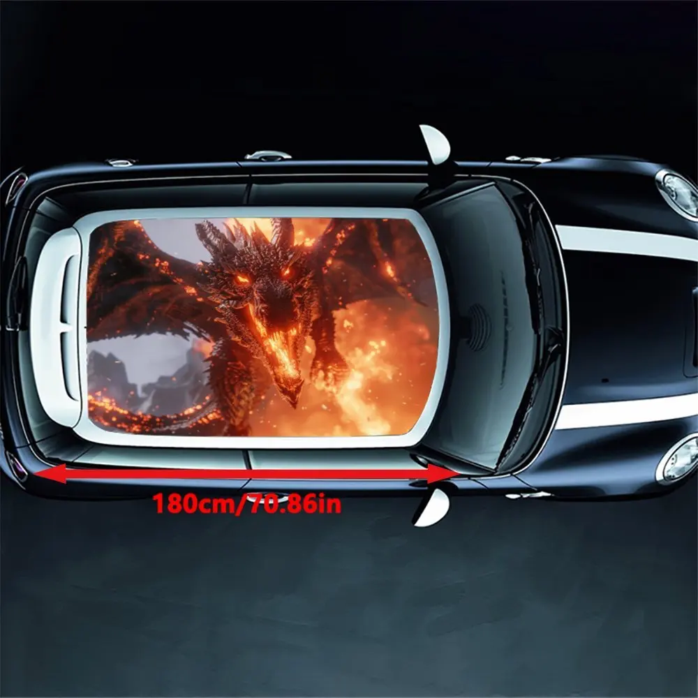 Red flame coiled around the Eastern dragon pattern car vinyl wraps, car roof graphic stickers, instantly ignite your driving pas