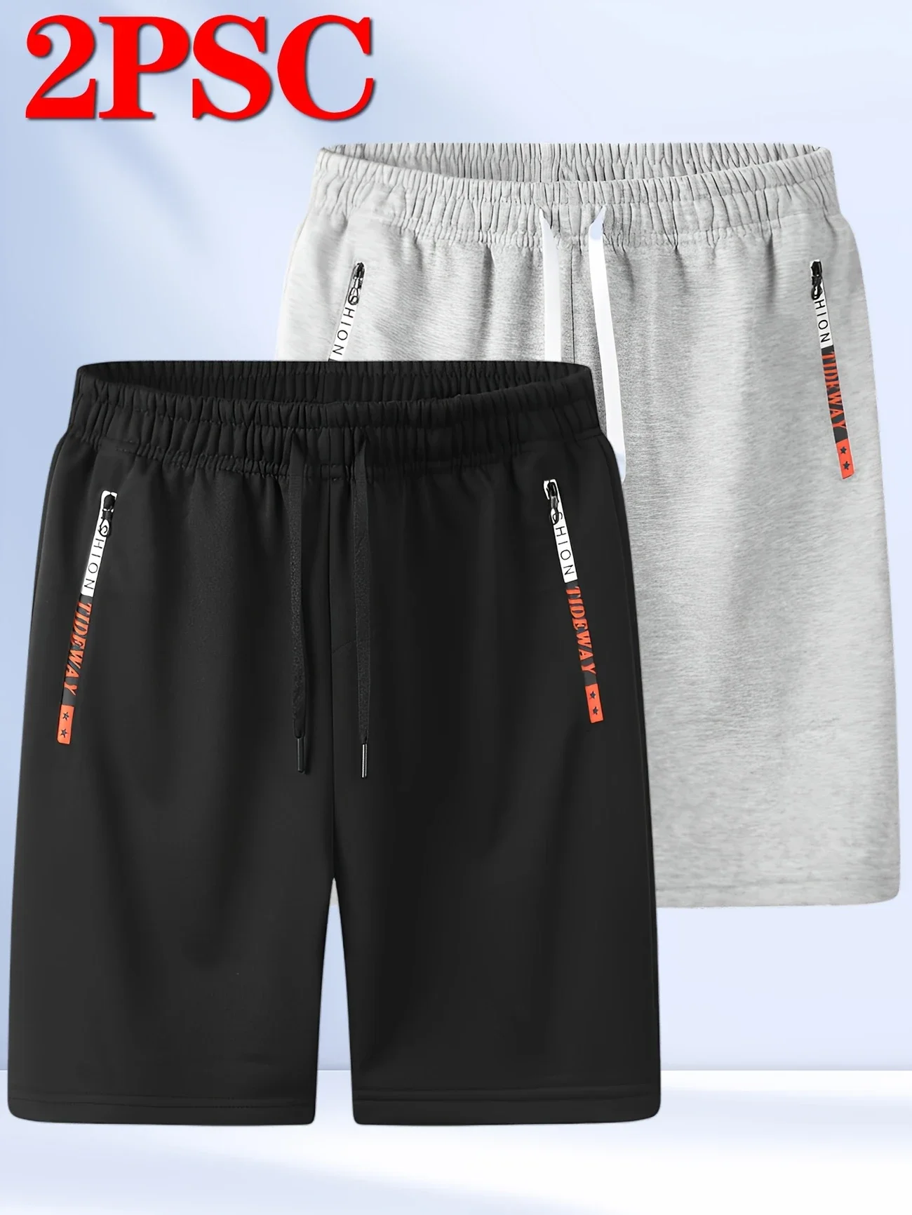 

2-piece men's breathable knitted shorts with zippered pockets; casual classic fit with elastic waist and drawstring; summer fash