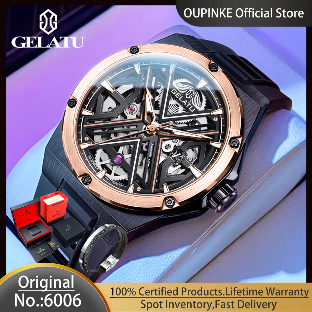 GELATU 6006 Men's Watches X Series Skeleton Automatic Mechanical Wrist Watch for Men Luminous Waterproof Anti-Scratch Man Watch