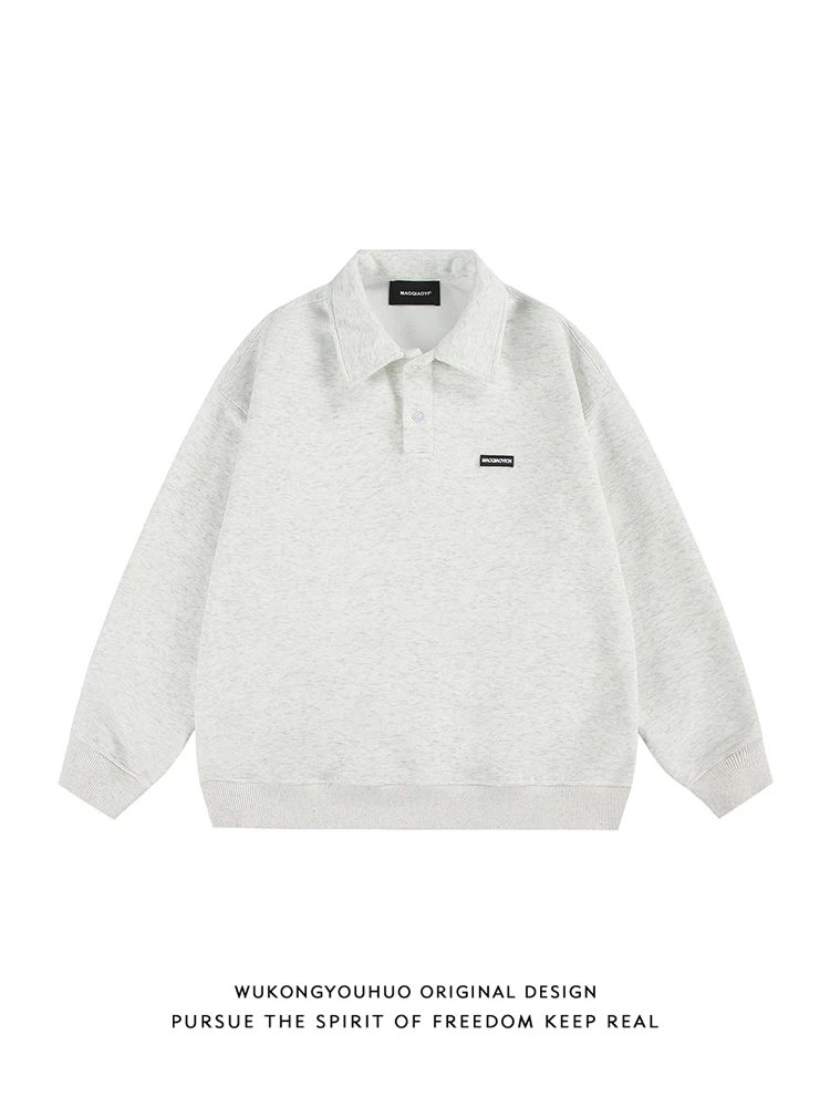 

Ретро-худи базового цвета для мужчин: свободный крой, повседневный стиль, длинный рукав, молодежный тренд, осенняя мода, удобный и универсальный.