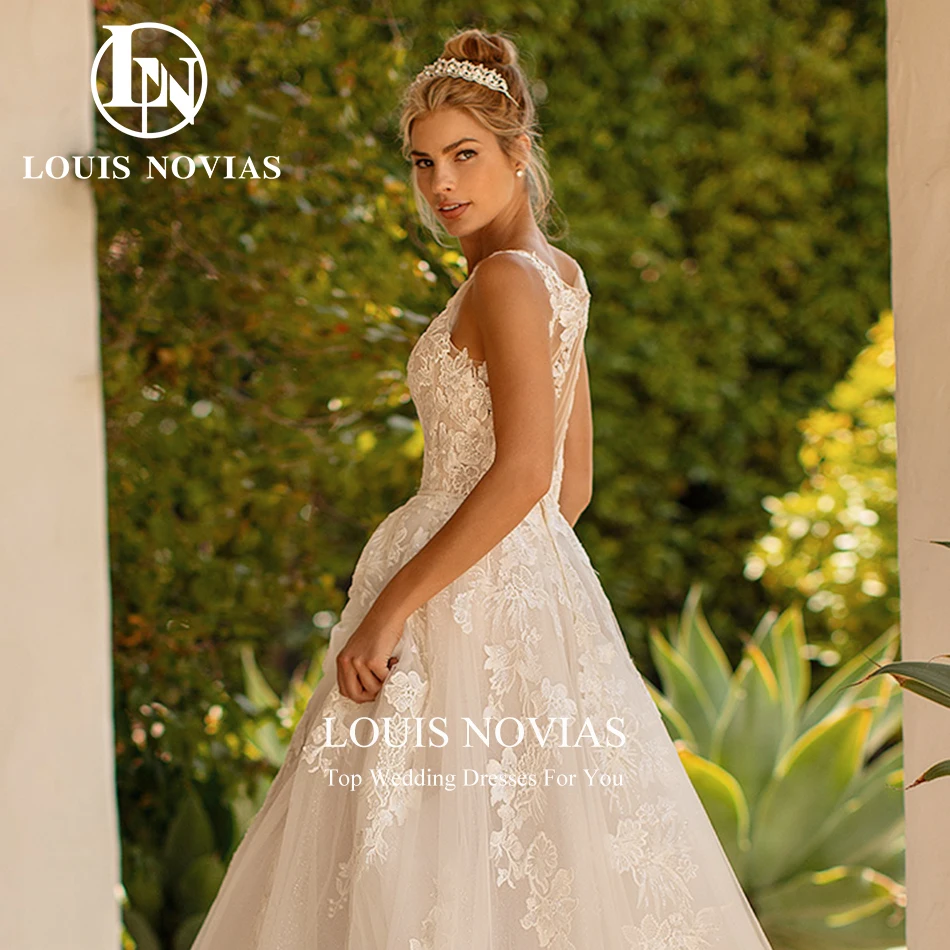 LOUIS NOVIAS-Vestidos de boda con estampado Floral Para Mujer, traje elegante de Organza y tul con cuello en V