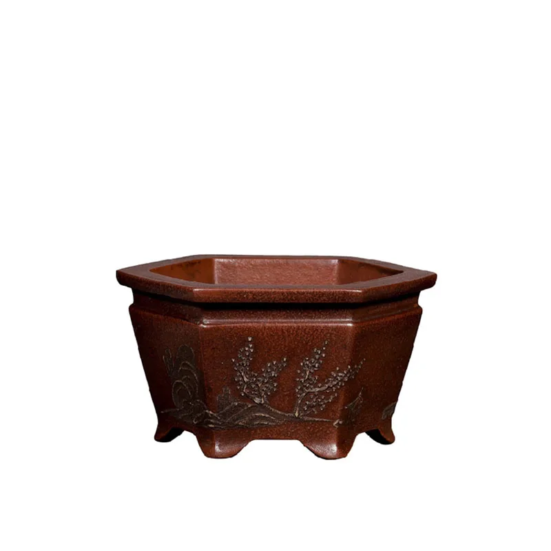 Imagem -05 - Flor de Hexágono de Cerâmica Esculpida Bonsai Pot Pintura Artesanal Chinesa Tradicional Decoração de Jardim