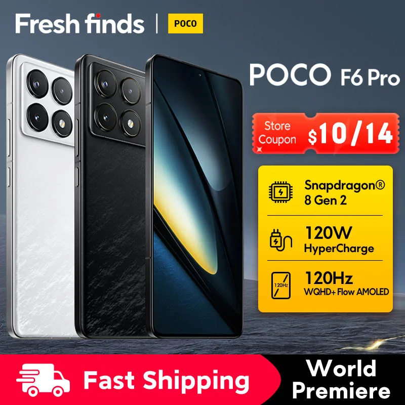 【전 세계 개봉】POCO F6 Pro 5G 글로벌 버전 스마트폰, 스냅드래곤, 월드 프리미어®플로우 아몰레드 도트 디스플레이, 120W 충전 NFC, 8 세대 2 6.67 인치, 120Hz