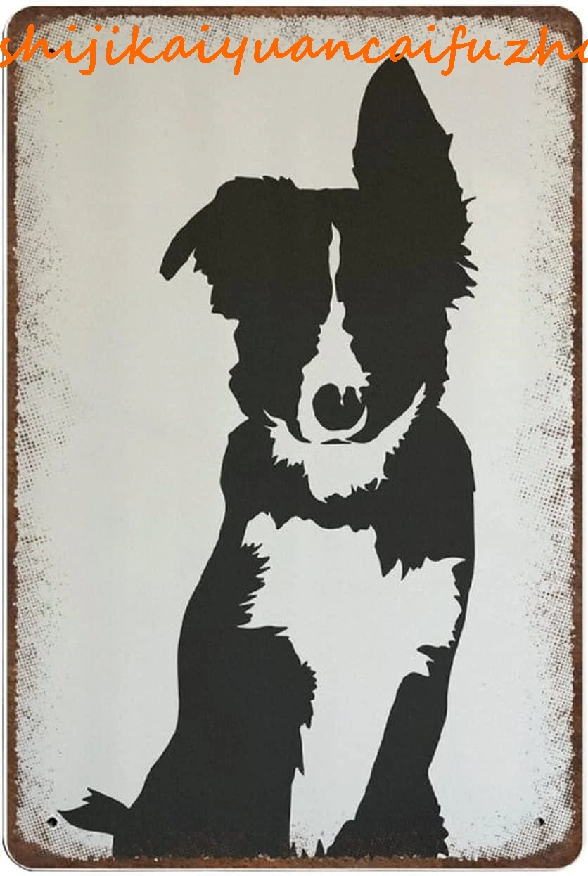 UOAIUDT Vintage Border Collie Metal Tin Sign Retro Plaque Wall Decor For Home Kitchen Bar Pub Cafe Shop Office 12x18 Inch