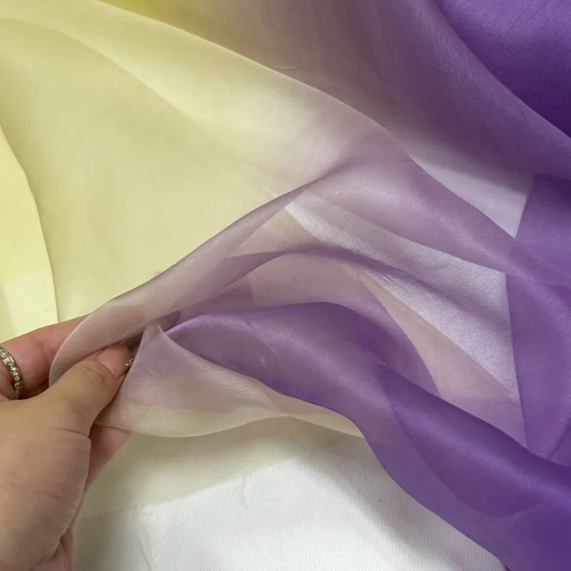 100%Mulberry Silk Organza Fabric Dreamy Gradient Lightweight Spring Summer Breathable Dress Handmade DIY Home Craft Material view 6