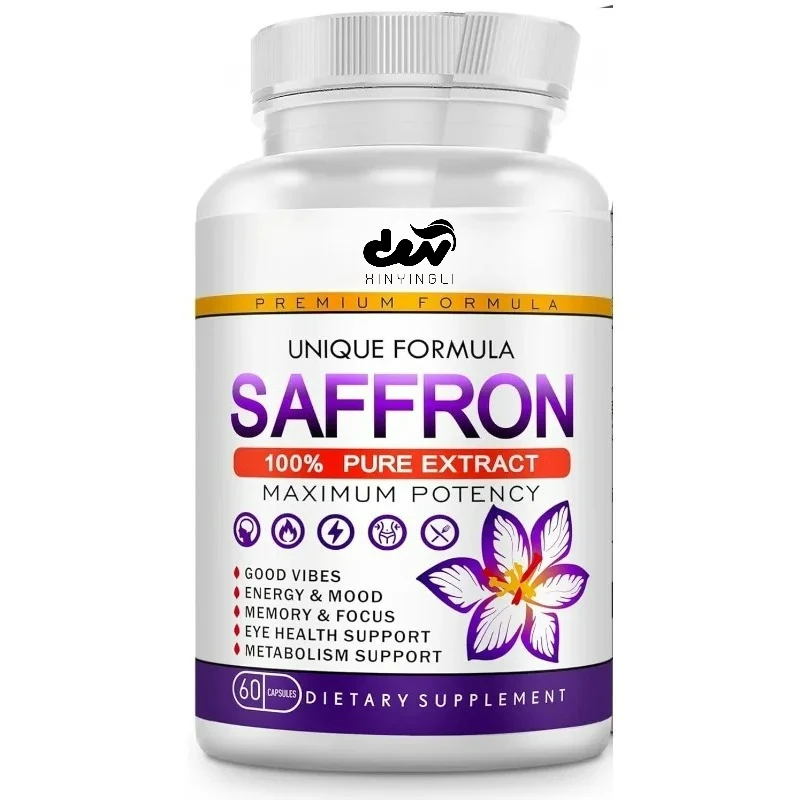 Las cápsulas de extracto de azafrán 100% puras mejoran la energía y apoyan la salud general, con 60 cápsulas veganas.
