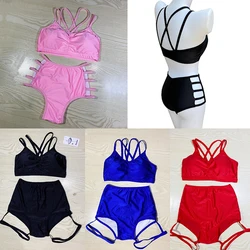 Sexy Bikini Sets Halter Neck Split Suit Strapless Top And Shorts Pole Dance Clothing Hip Hop Dance Costumes For Women DQS9505