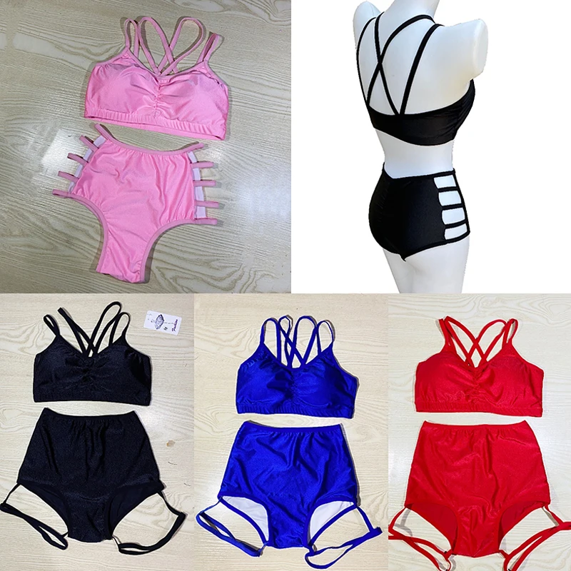 Pole Dance Clothing For Women Sexy Bikini Sets Halter Neck Split Suit Strapless Top And Shorts Hip Hop Dance Costumes DQS9505