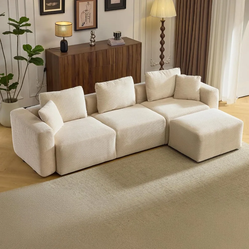 112.2 بوصة سحابة سروال قصير قابلة للتحويل، أرائك مقطعية مع مسند متحرك، أريكة بدون عظم على شكل حرف L مع مقعد عميق وكرسي #1