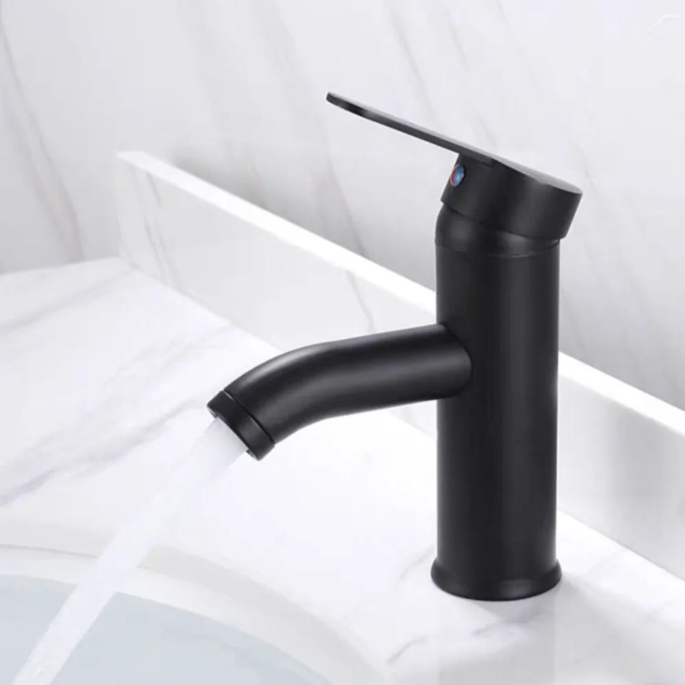 Black Basin Faucet Stainless Steel Paint Faucet Bathroom Single Handle Basin Faucets Blacked Single Hole Hot Cold Mixer Tap
