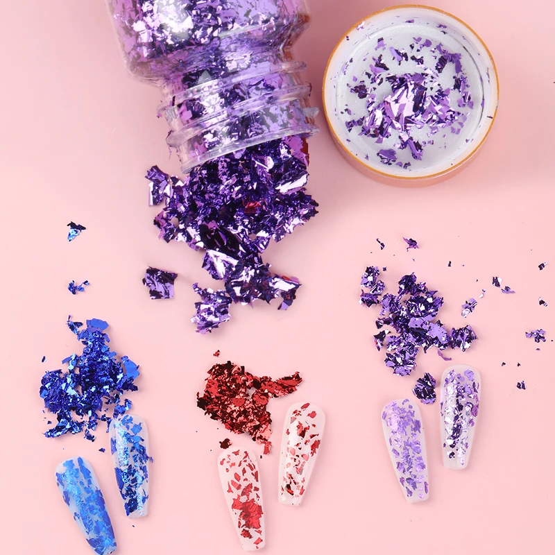 3 ขวดผสมสี Glitter Nail Art สติกเกอร์กระดาษฟอยล์ไม่สม่ําเสมอ SHINY Leaf GOLD Flakes เล็บ DIY ฟอยล์อุปกรณ์ตกแต่ง