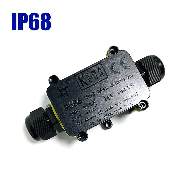 2/3 Way Outdoor Waterproof Junction Box IP68 LED Terminal Block 3P 6-12mm Electrical Wiring Accessories 450V 24A Flame Retardant