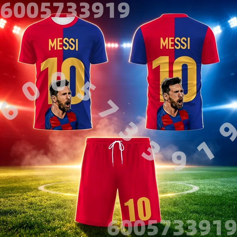 2026 New AI Messi # 10 Quick Drying Football Training Suit Parent-child Outfit Summer Children's Adult T-shirt Shorts Loose Set