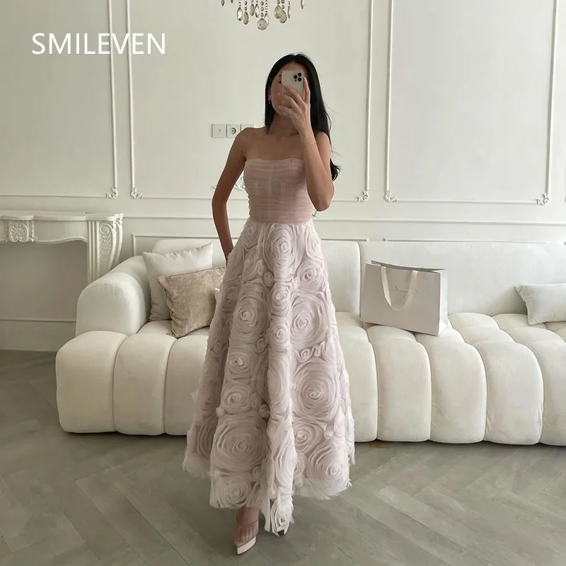 

Smileven Stunning Flower Applique A-line Luxury Short Evening Dress Sleeveless Sexy Prom Gowns Party Dress Customized 2025
