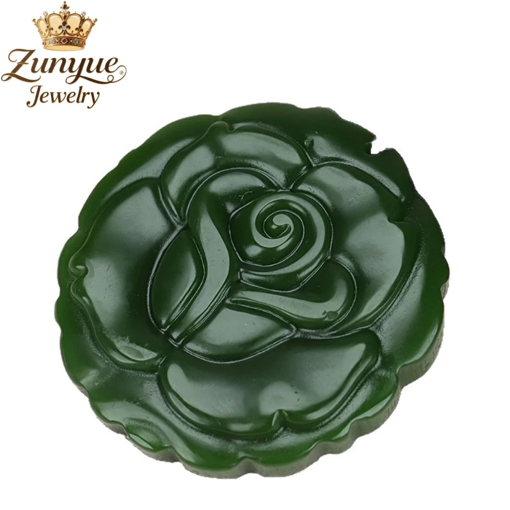 High-End Natural Hetian Jade Carved Rose Pendant Luxury Quality Jewelry Fashion Jewelry Exquisite Charms Elegant Popular Gift