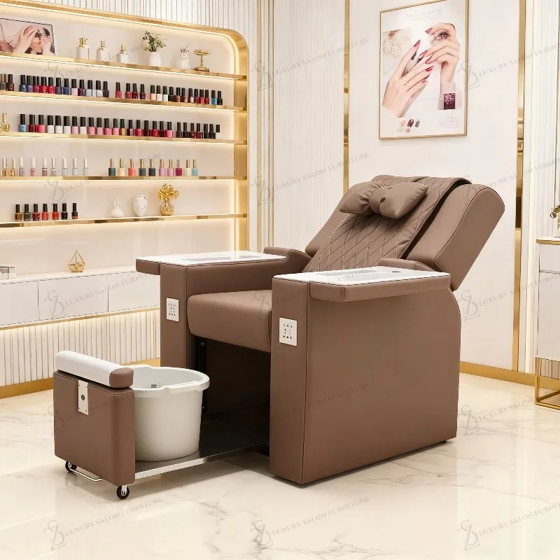 Modern Luxury Electric Massage Pedicure Chair Brown Foot Bath Chair Foot Spa Chair Wholesale