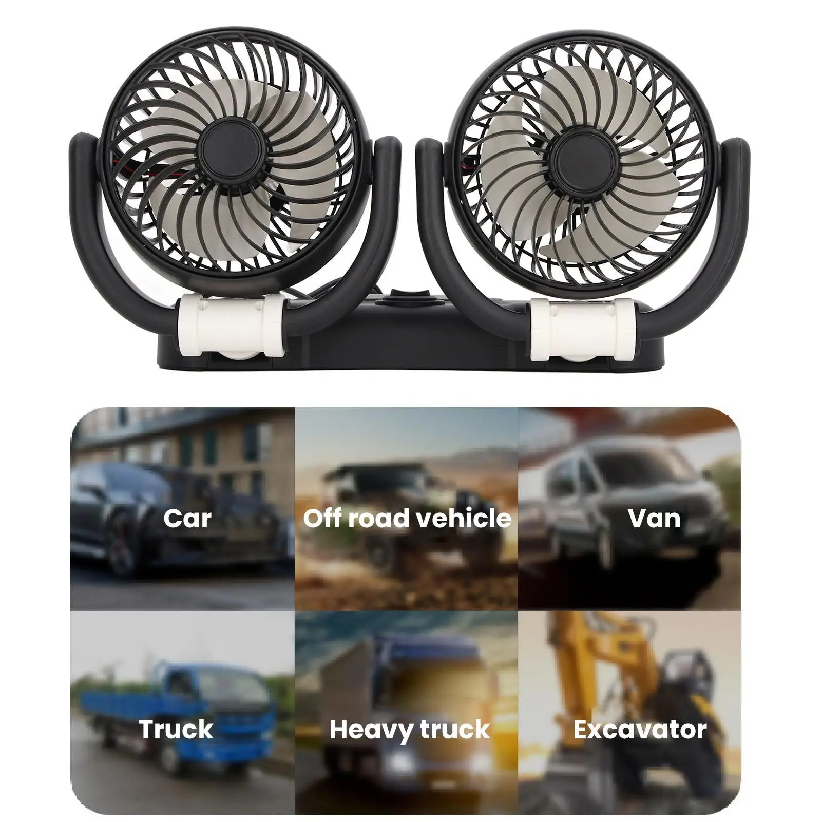 Ventilador de cabeça dupla dobrável, resfriamento silencioso, 2 velocidades, rotação de 360 graus, DC5V, USB, ventilador de veículo para painel de carro