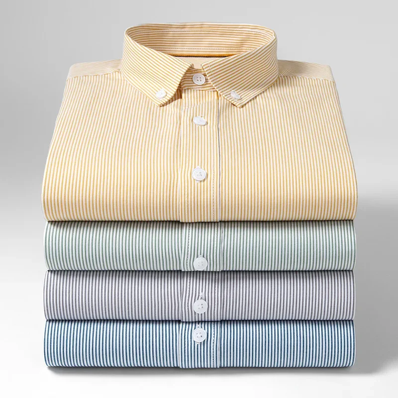 100 Cotton Long Sleeve Shirt for Men Soft Cozy Oxford S-4XL Pocket Formal Stripe Plaid Men Shirts Long Sleeve Cotton Regular Fit