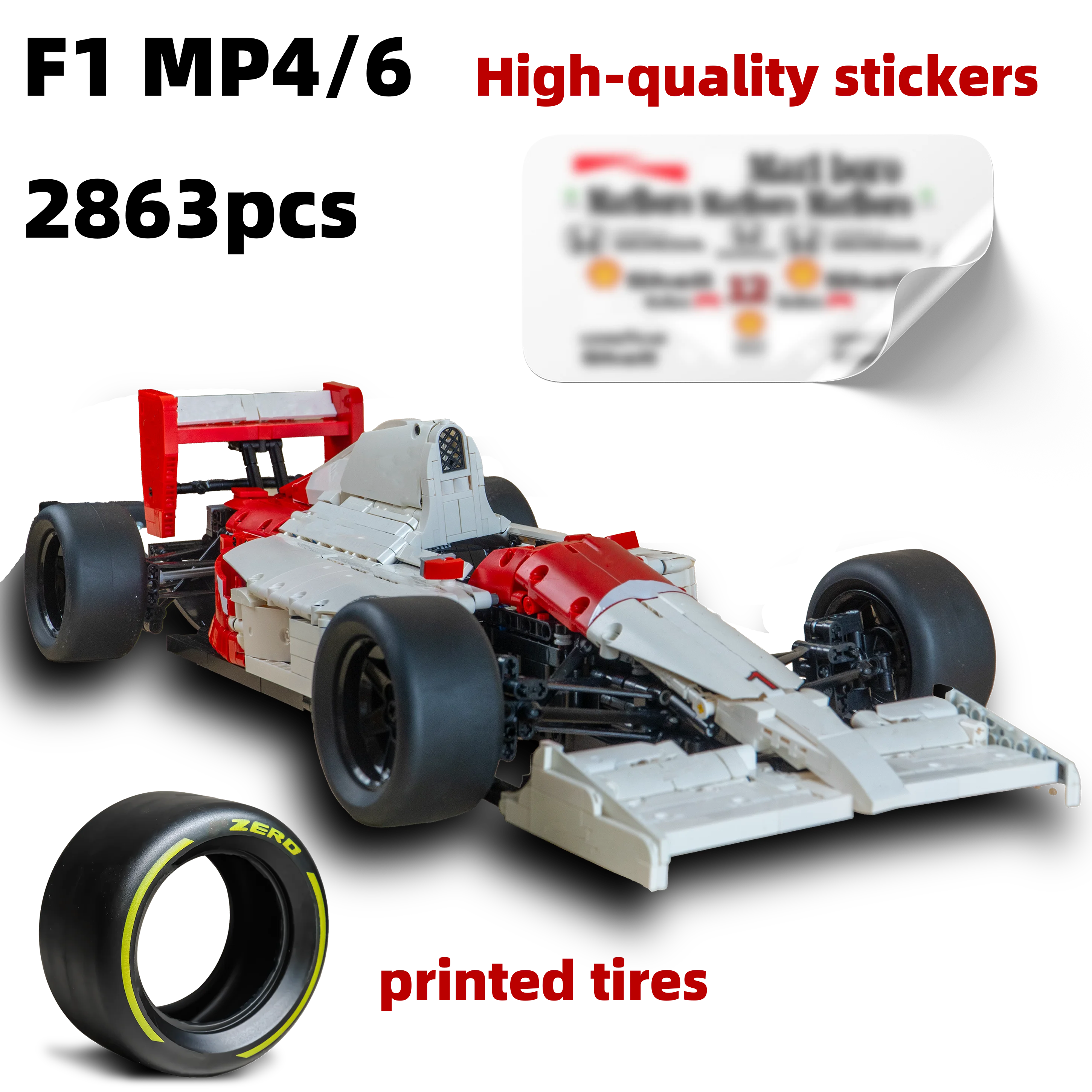 MOC-180921 F1 MP4/6 1:8 Scale Senna Building Blocks Car Model Formula one 42171 gift boy