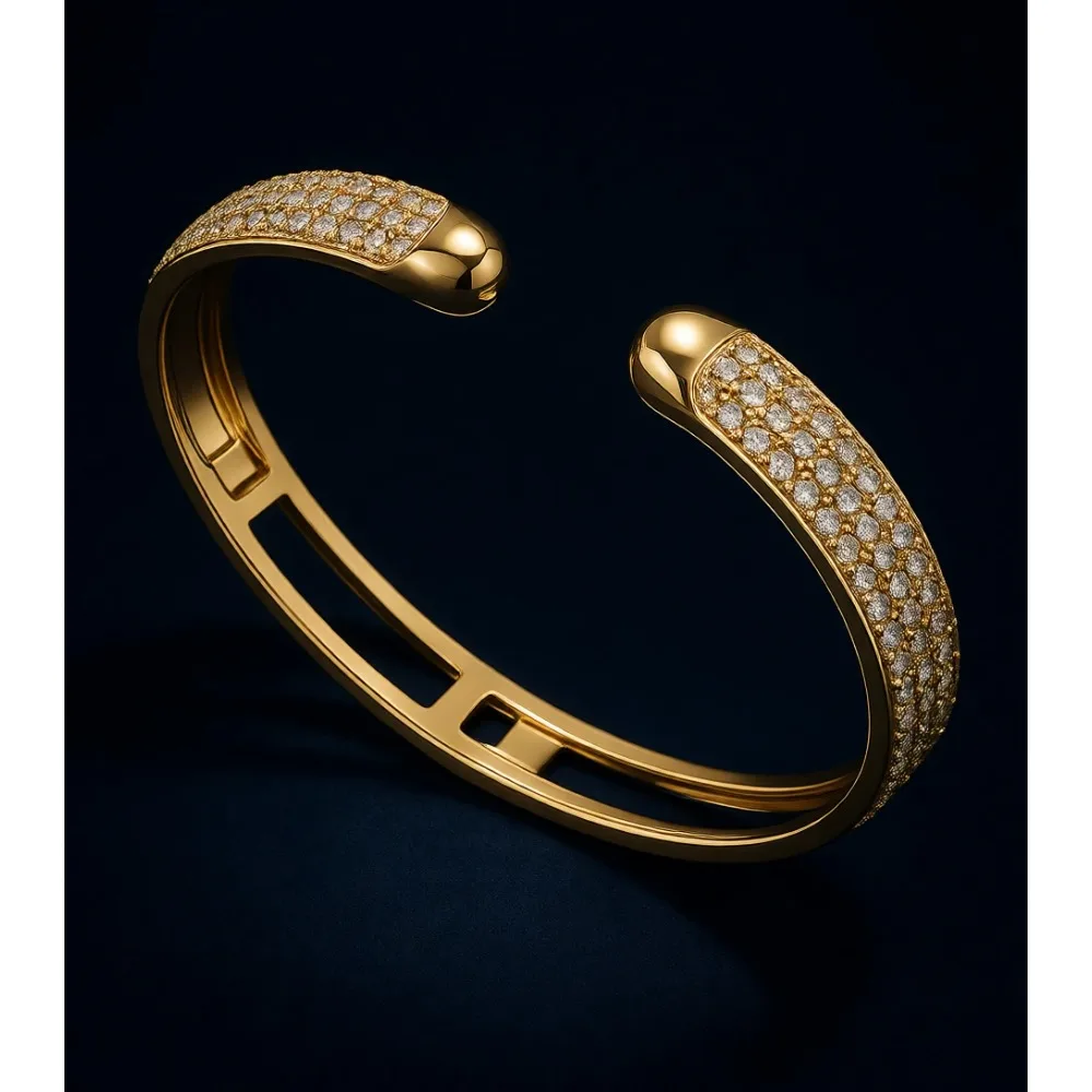 

Позолоченный браслет-манжета 14 карат для женщин с фианитами, водонепроницаемый, гипоаллергенный, элегантный, 7 дюймов