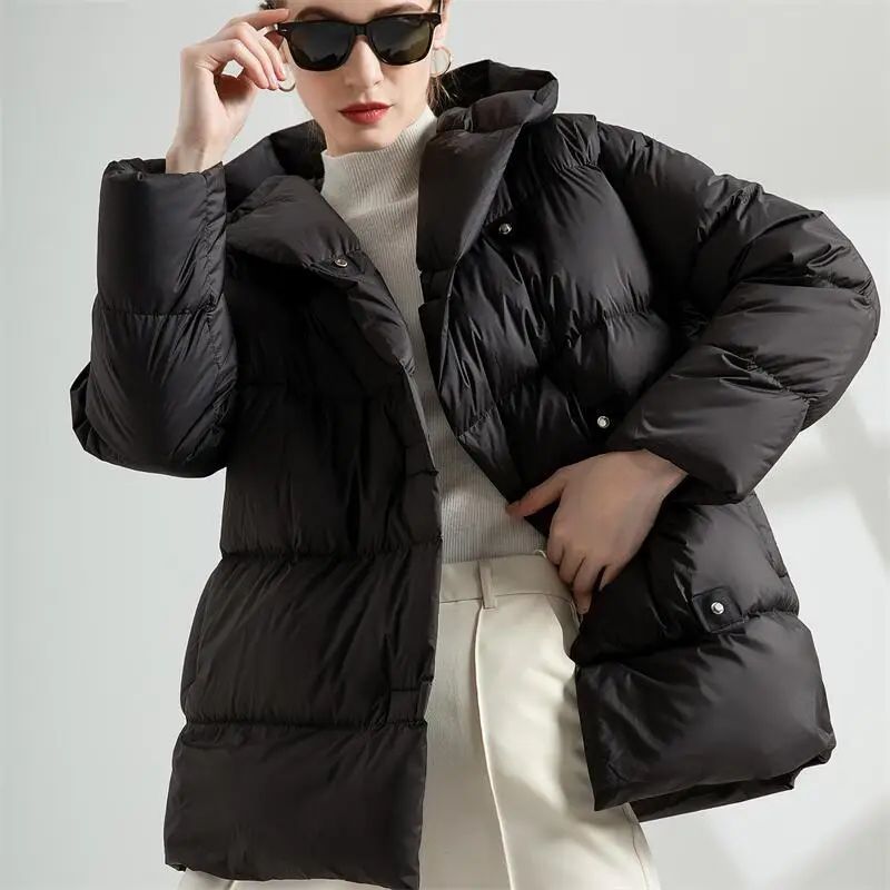 Winter Women\'s Down Jackets Oversized Casual Long Coats Femal Hooded Fashion Ultra Lightweight White Duck Down Parkas Outerwear