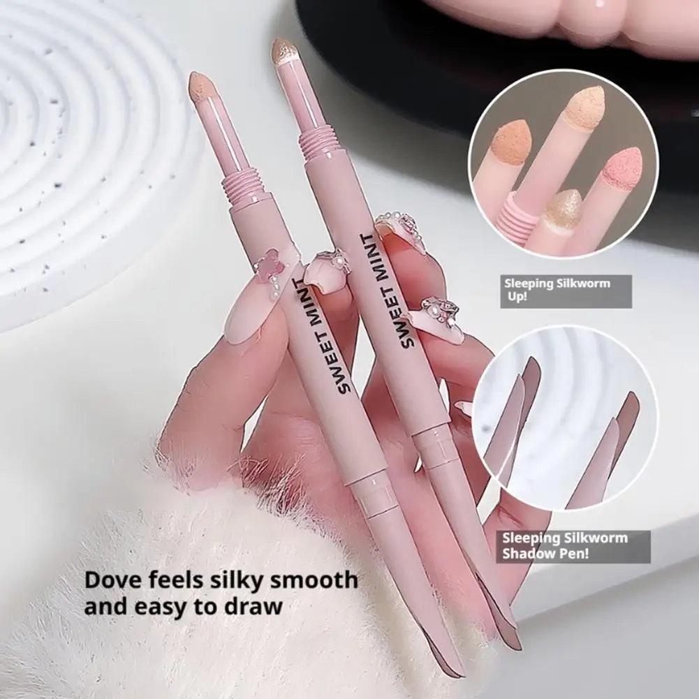 Matte Pink Lying Silkworm Pen Double Head Sickle Eyeliner Lying Silkworm Waterproof Natural Glitter Eyeshadow Contouring Make Up