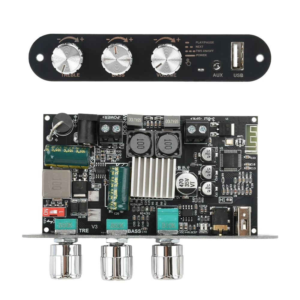 100W Mono Bluetooth 5.3 Amplifier Board TPA3116D2 Boost Circuit DC9-24V BT AUX USB Input DIY Portable Outdoor Speaker Amp Module