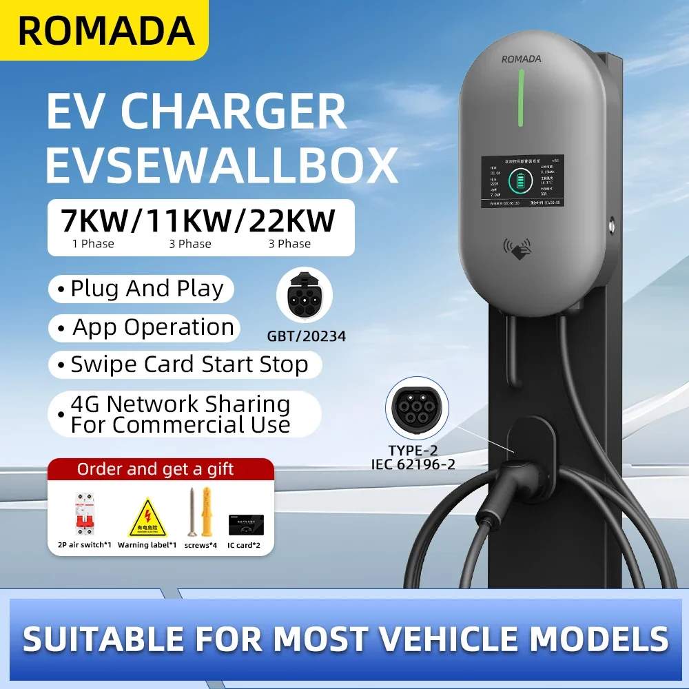 

32A 7KW Зарядная станция для электромобилей, 1 фаза, автомобильное зарядное устройство для электромобиля GB/T20234 Type2 IEC62196-2 EVSE Wallbox Control, кабель 5 м