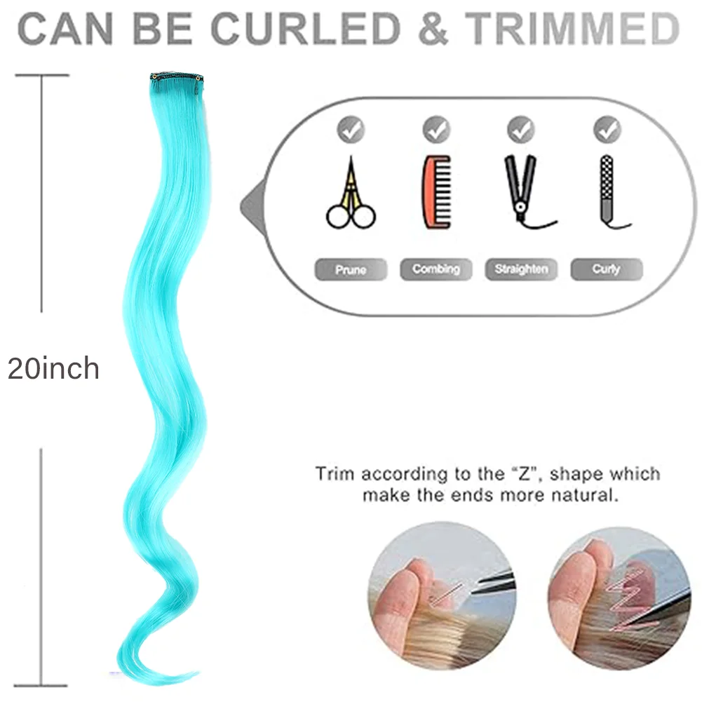 20 بوصة ملونة مجعد متموجة يسلط الضوء على مشبك في قطع الشعر الاصطناعية للنساء - 8 عبوات من وصلات الشعر المجعد الملونة