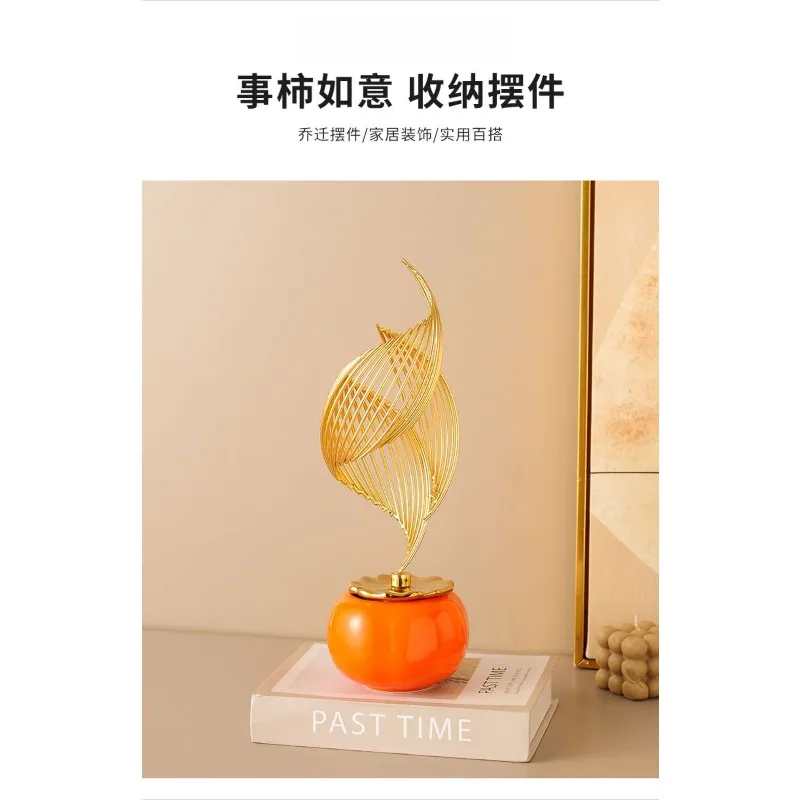 Fengshengshui persimmon ruyi wine cabinet ornament, entry entrance TV cabinet decoration ceramic light luxury handmade