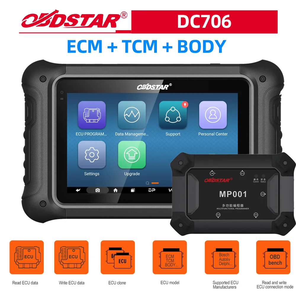 

Full Version OBDSTAR DC706 ECU Tool for Car Motorcycle with ECM+TCM+BODY ECU Clone by OBD / BENCH With OBDSTAR MP001 Programmer