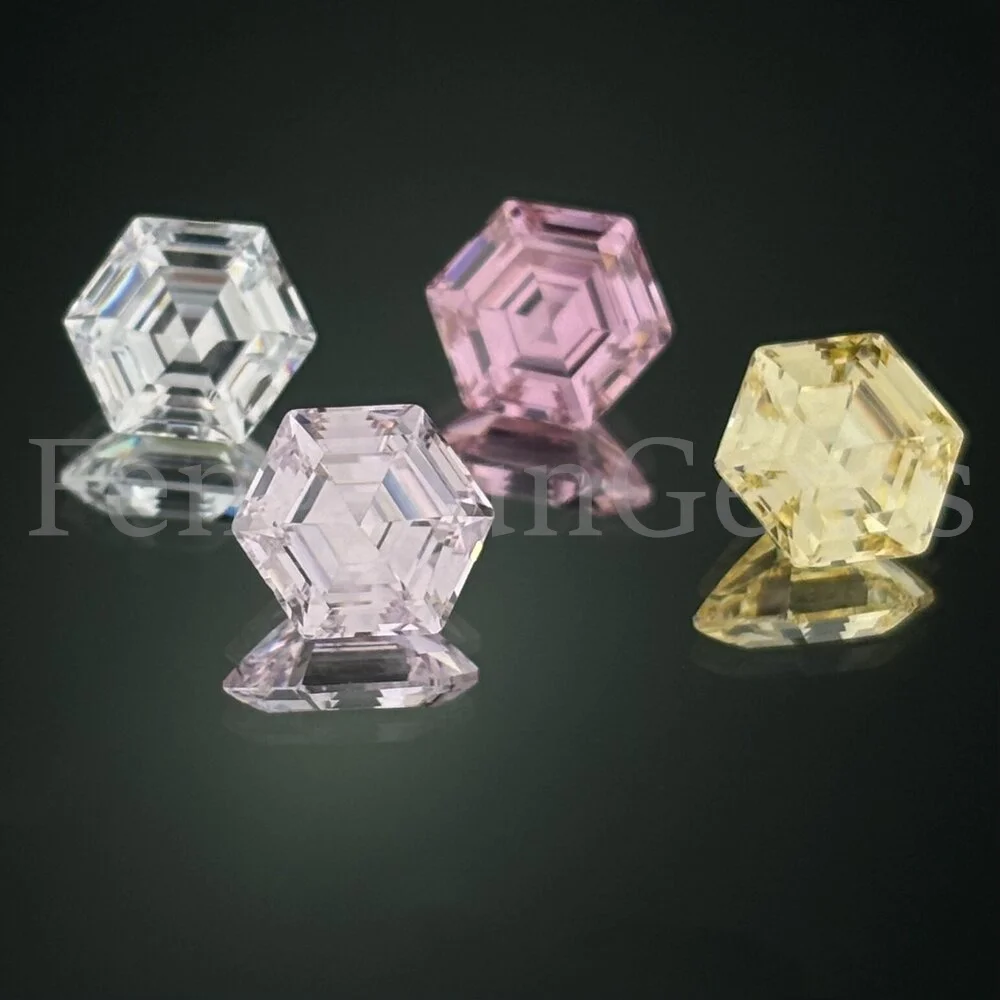 5A Cubic Zirconia Stone Pink,White,L-Yellow,L-Pink Hexagon Shape CZ Loose Stones Synthetic Gems Beads For Jewelry 5x5~10x10mm