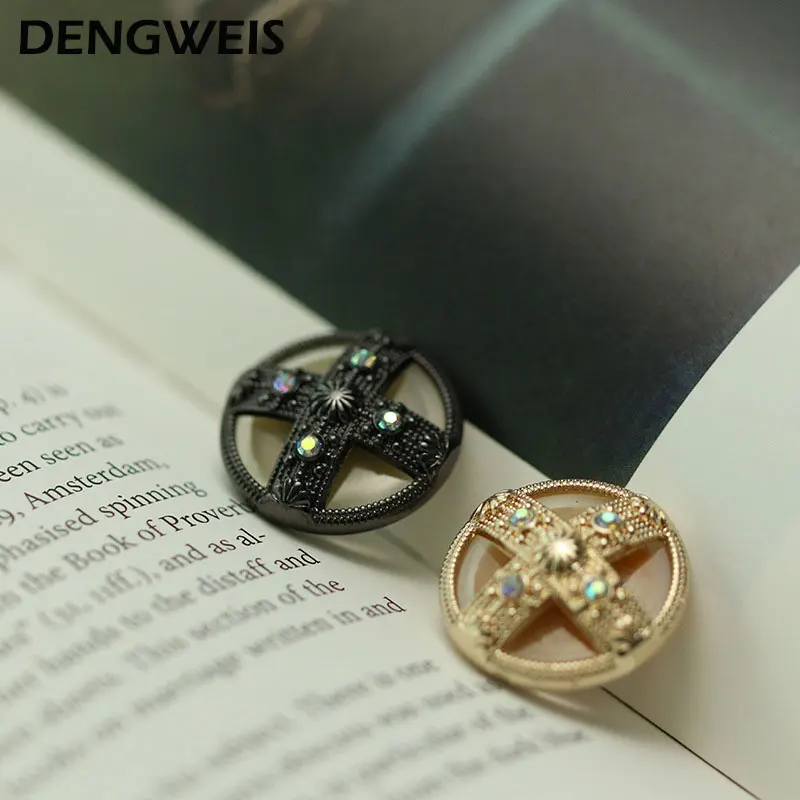 Schwarze Metall knöpfe Strass Handwerk Kleidung Nähen Versch önerung Knöpfe Mode Luxus DIY Mäntel Scrap booking Zubehör 6pc – Detail 5