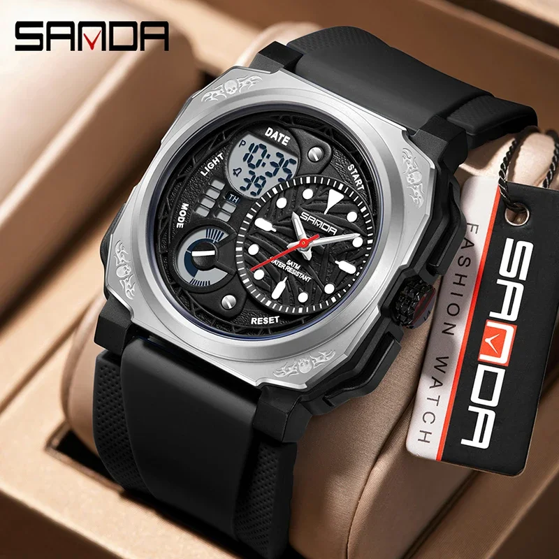 

SANDA Outdoor Military Sports Men's Electronic Watches Stopwatch Alarm Clock Dual Display Multifunction Men's Quartz Wrist watch