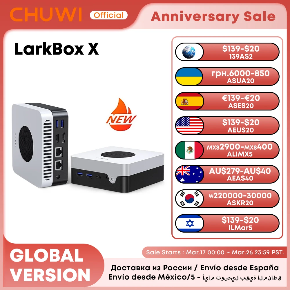 CHUWI LarkBox X Mini PC 12GB RAM 512GB SSD Intel N100 Game PC UHD Graphics for 12th Gen Intel Processors WiFi 6 Desktop Computer