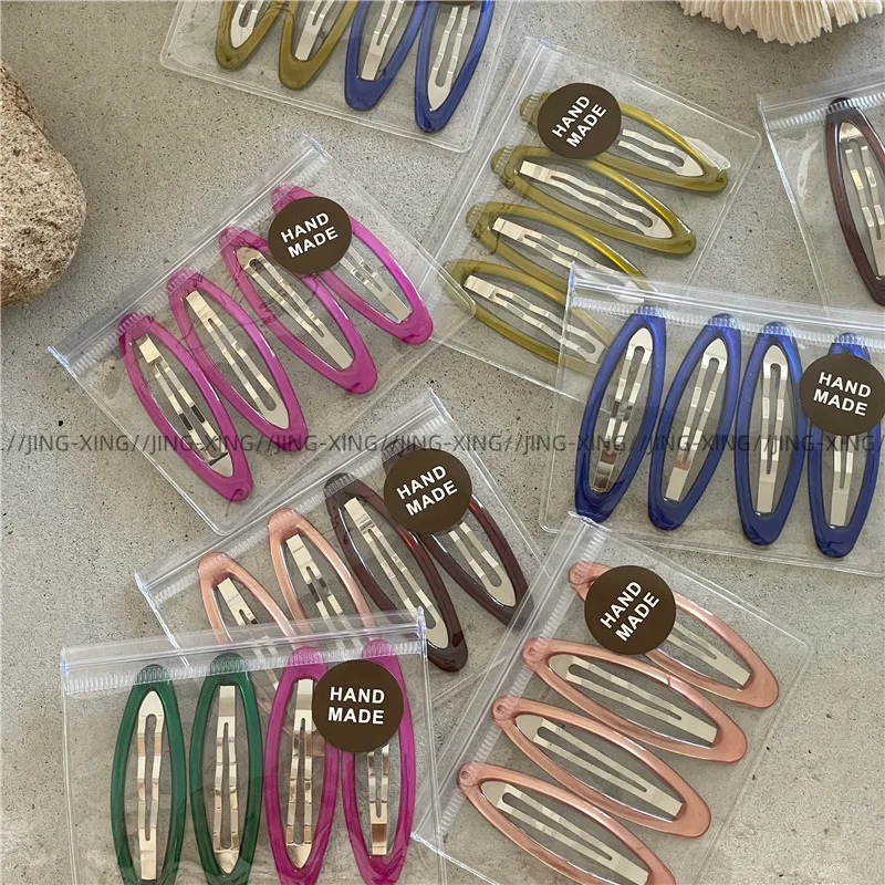 

Fashion Translucent Drip Oil Geometric Oval BB Clips Lovely Teen Girls Broken Hair Bangs Clips 4 Pcs Hair Barrettes for Women