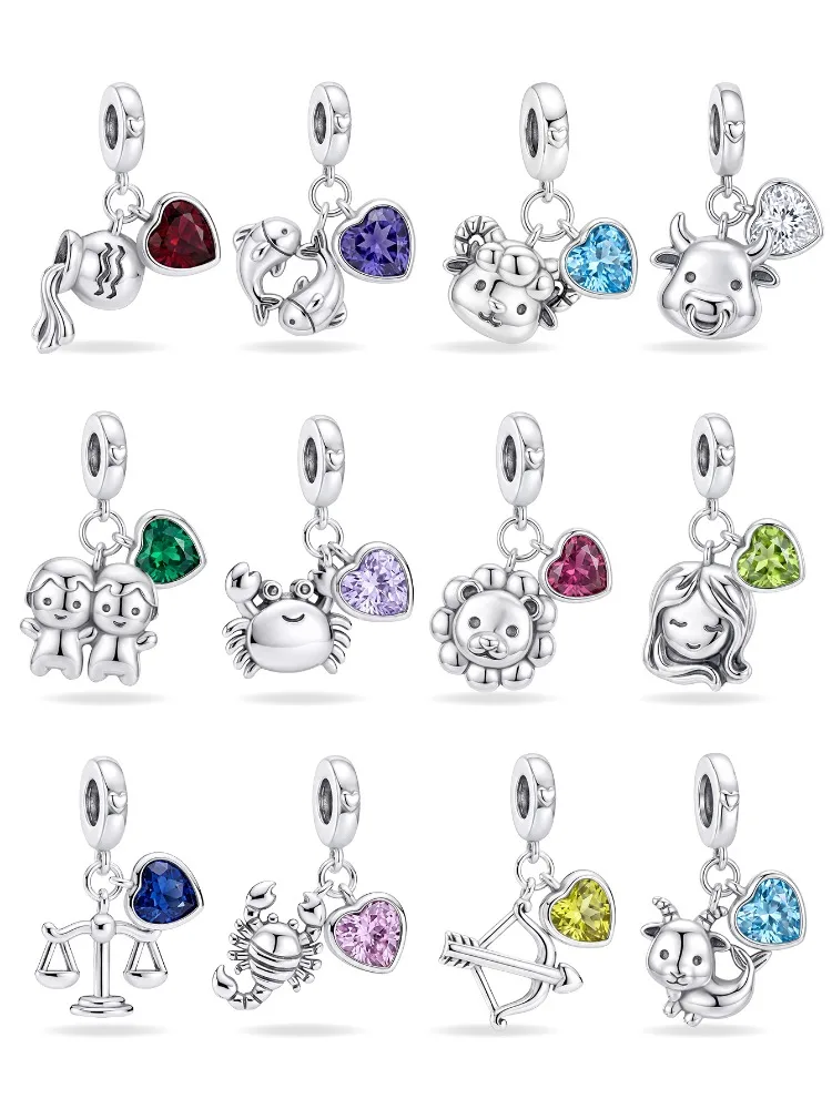 925 Silver Plated Personalized Love Heart Constellation Charms Beads Fit Original  Bracelets Bangles Jewelry Gift