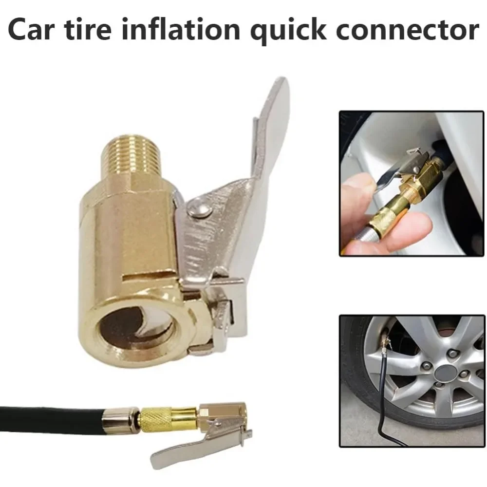 Tire Air Chuck With Clip Adapter Brass Locking Tire Inflator Nozzle Adapter Suitable For Vehicle Inflation Pump Connection
