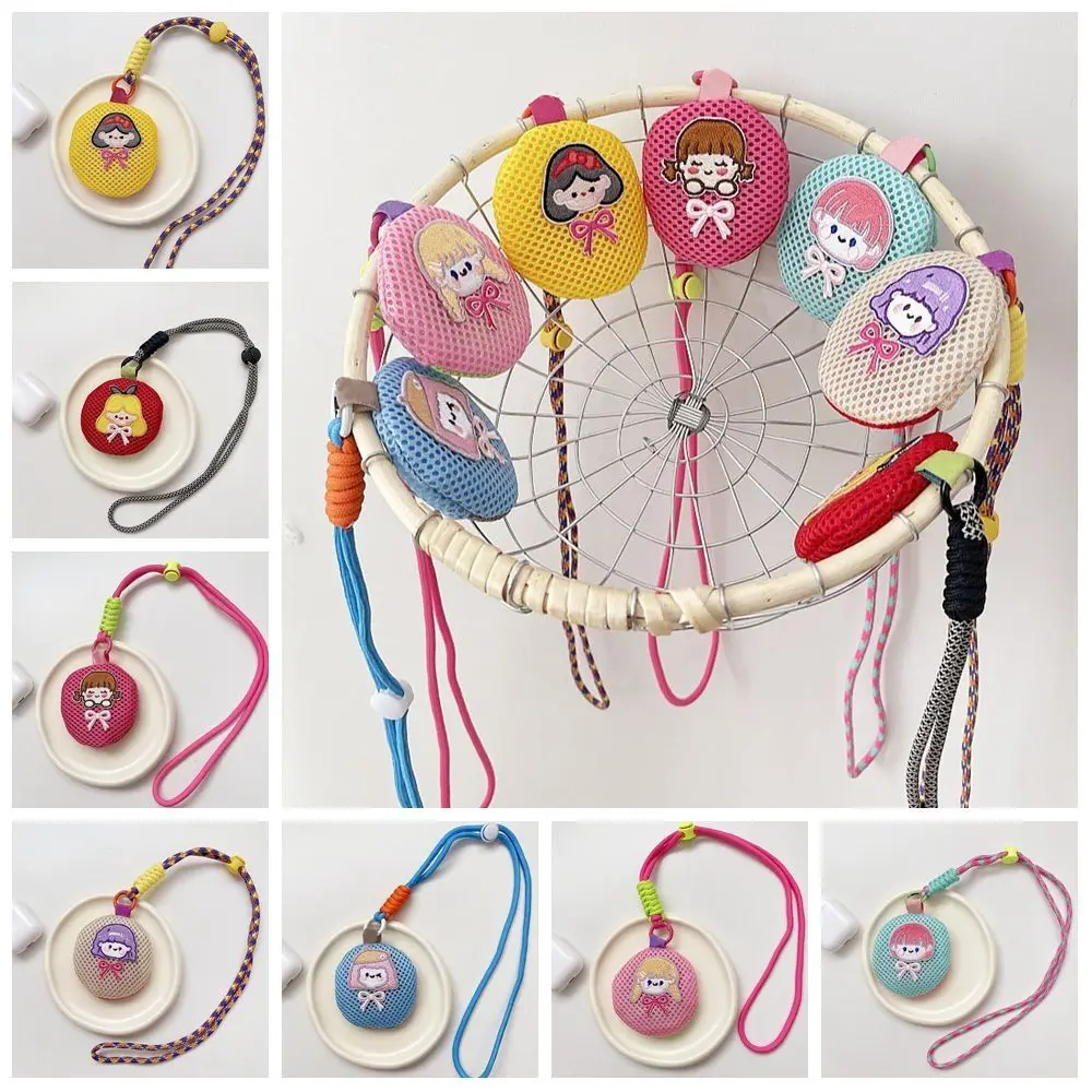 

High Quality with Handle Rope Buckle Coin Purse with Lanyard Cute Girl Pattern Mesh Pouch Headphones Organizer