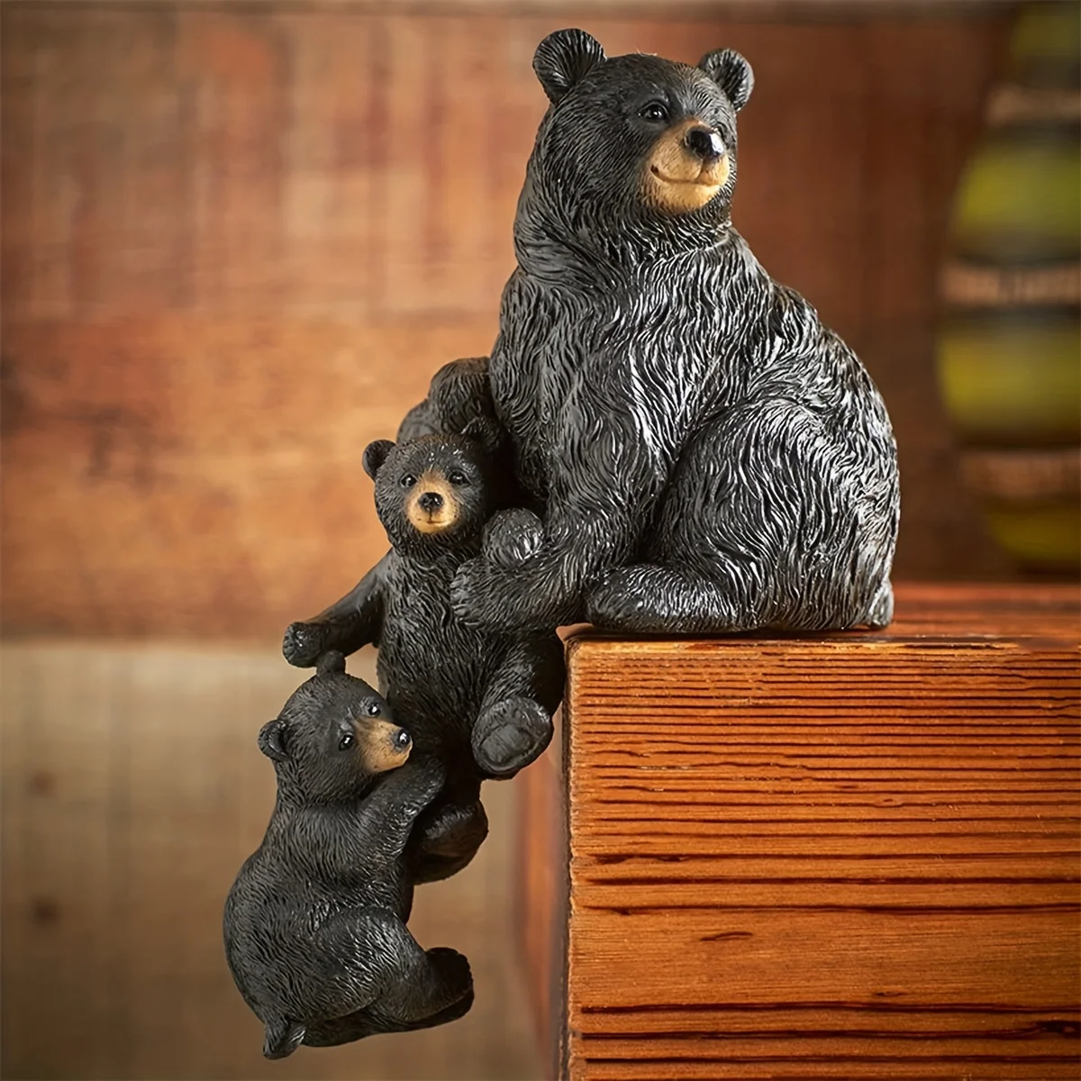 Mother and Son Black Bear Resin Ornament New Cute Figurine Indoor Craft Decoration