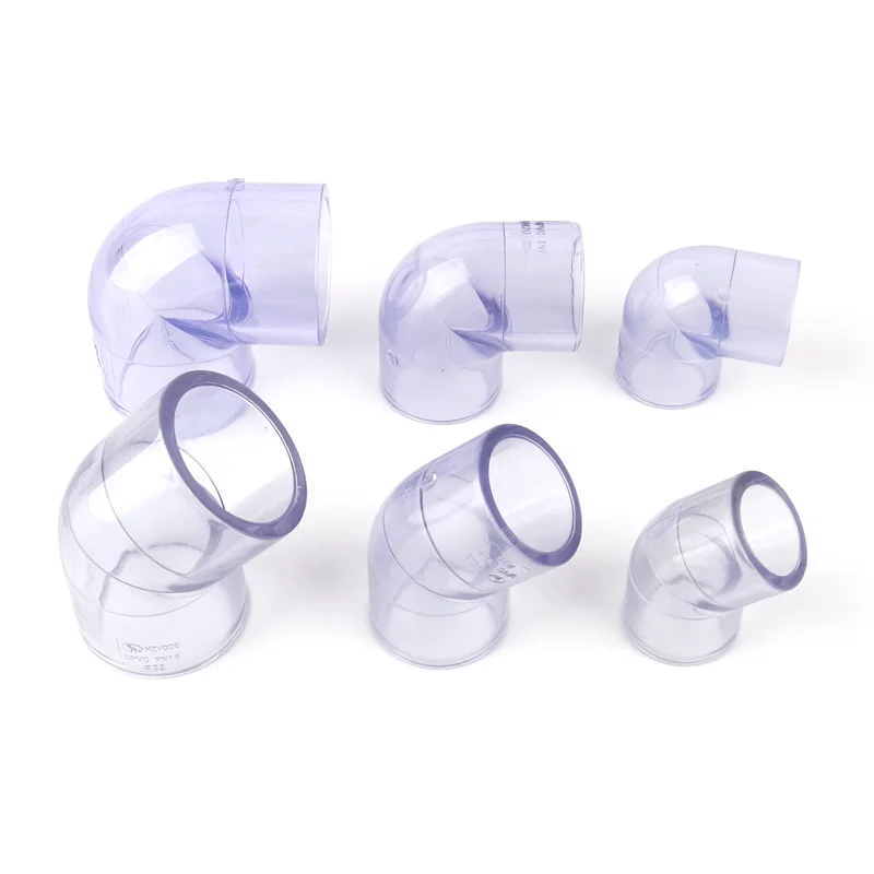 PVC 투명 엘보 커넥터, DIY 어항 수도관, UPVC 피팅, 내경 20mm, 25mm, 32mm, 90/45 도, 1 개