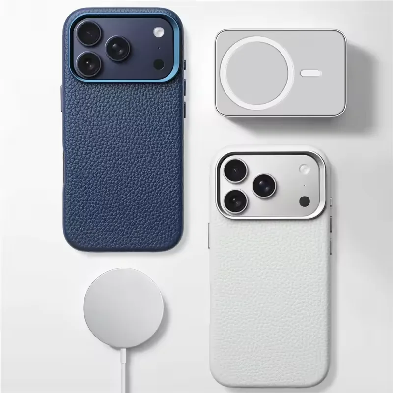 Metalowa obudowa z teksturą liczi, wykonana ze skóry PU, kompatybilna z MagSafe, do iPhone'a 1716 Pro 14 15 17Pro Max, matowa, magnetyczna, z obsługą ładowania bezprzewodowego. — zdjęcie produktu 4