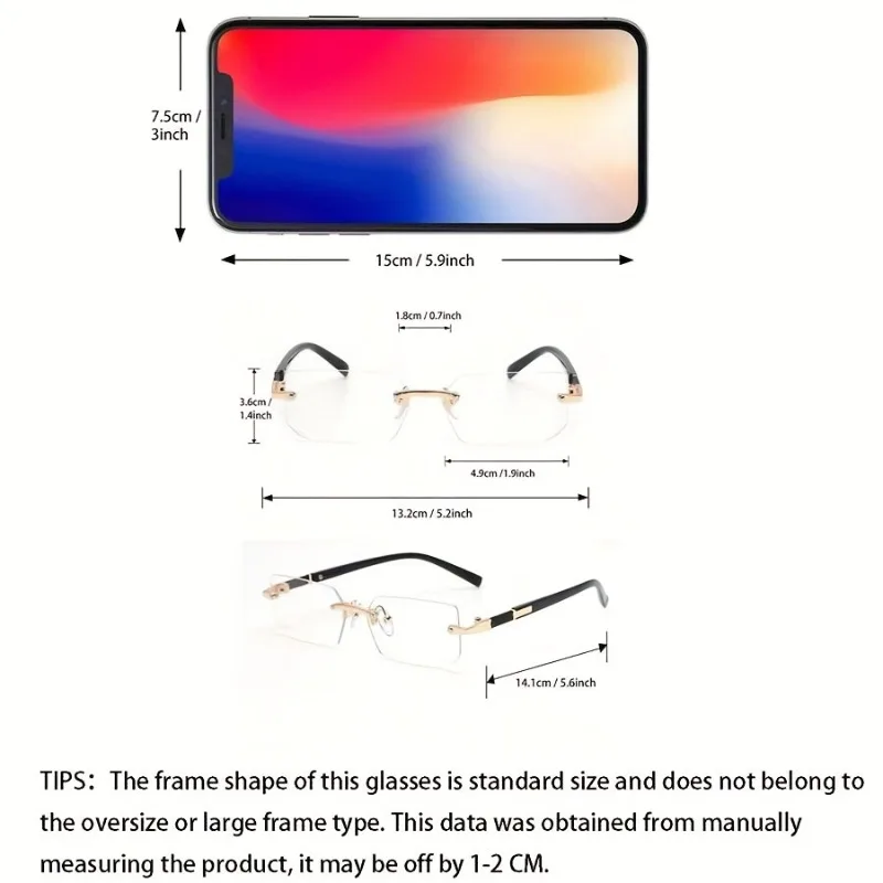 1 Stück minimalistische randlose quadratische Herrenbrille, klare Gläser, für den täglichen Gebrauch und zum Fotografieren – Detail 6