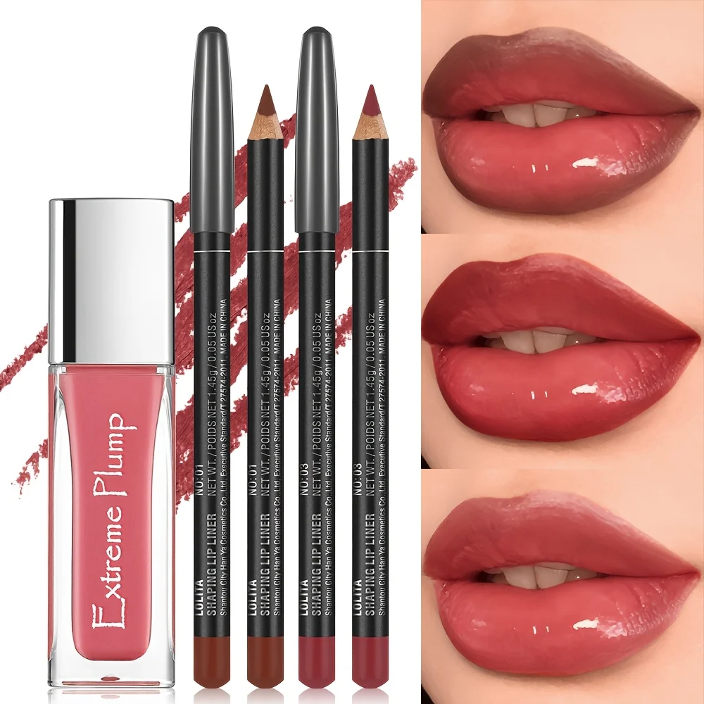 3PCS Hydrating Lip Gloss & Liner Set: Moisturizing, 3D Precision, Dewy Shine for All Day & Occasions | Complete Lip Makeup Kit