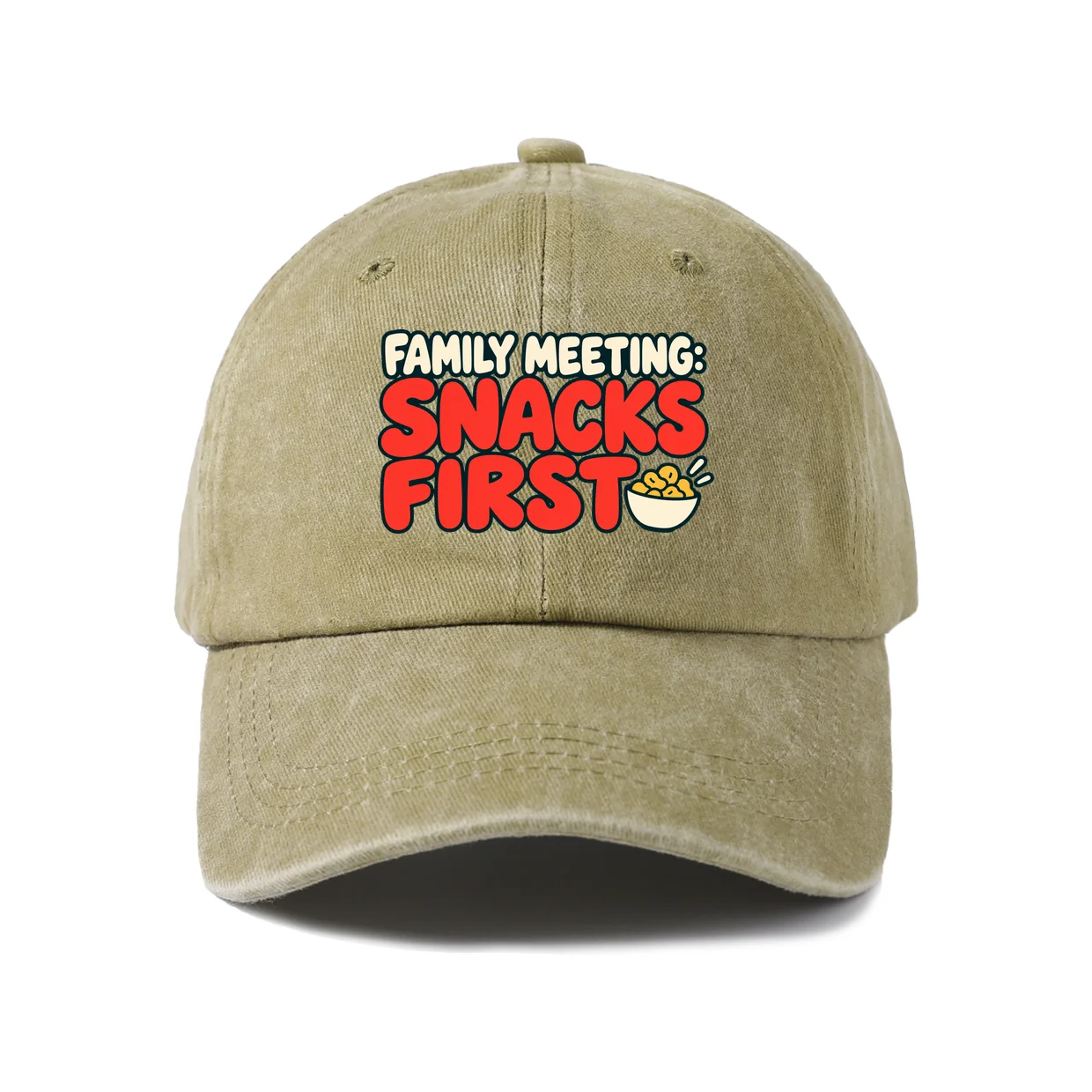 Family Meeting Snacks First Graphic Vintage Washed Baseball Cap, Adjustable Unisex Dad Hat, Casual Gift