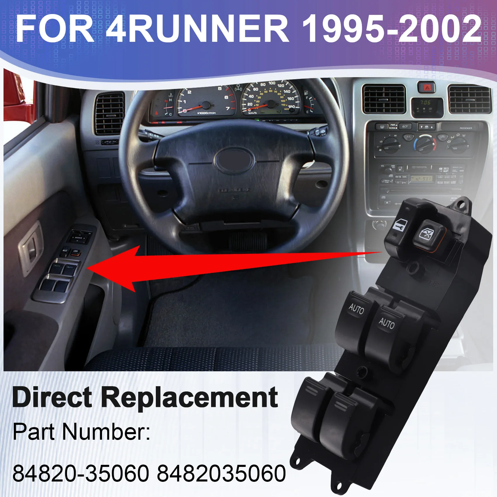 سيارة لتويوتا 4 عداء 1995-2002 8482035060 84820-35060 الجبهة اليسرى نافذة الطاقة التبديل نافذة منظم وحدة تحكم #3